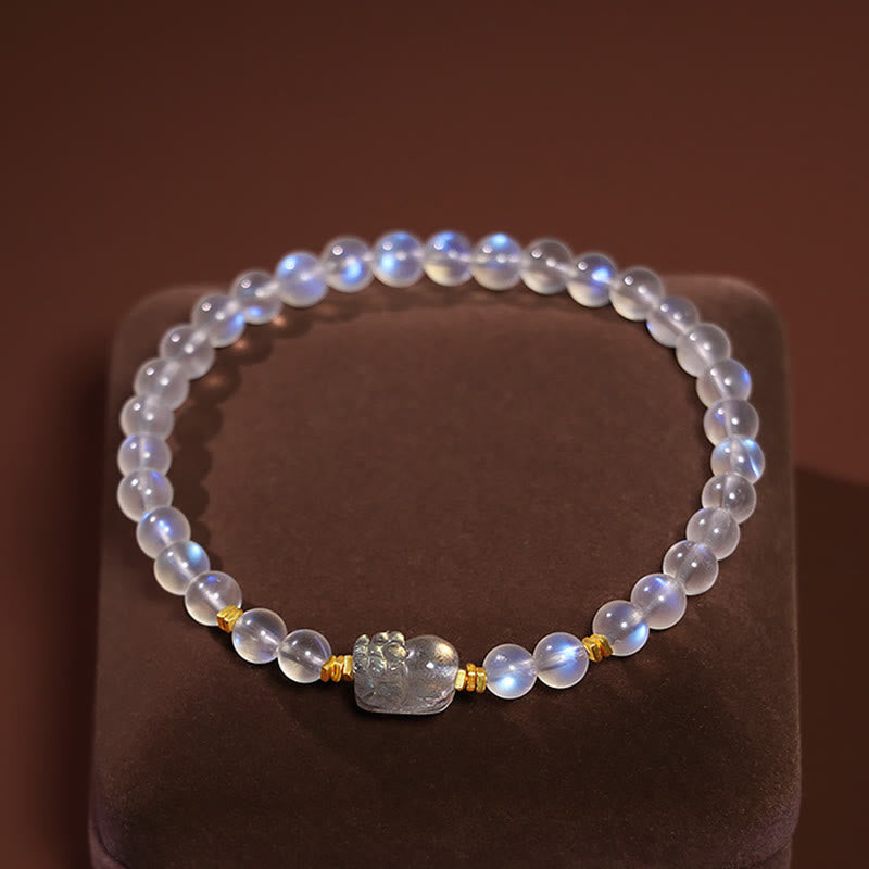 Mythstone 925 Sterling Silver Plated Gold Natural Moonstone PiXiu Healing Bracelet