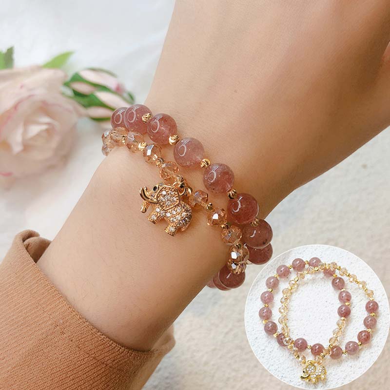 MythStone Rose Quartz Elephant Healing Energy Charm Bracelet