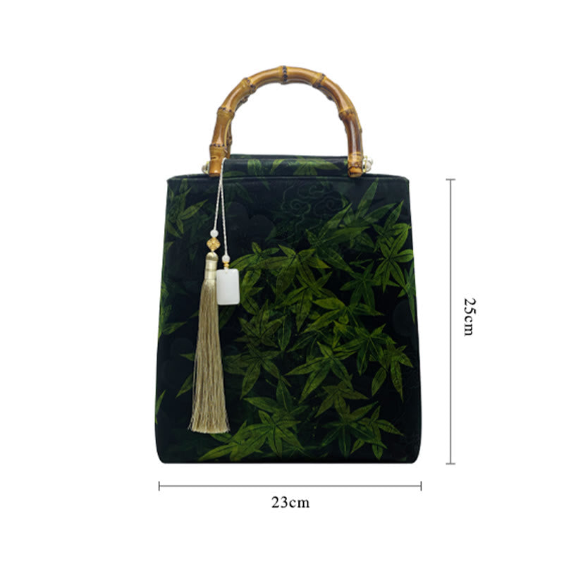 Mythstone Bamboo Leaves Butterfly Koi Fish Bamboo Handles Handbag