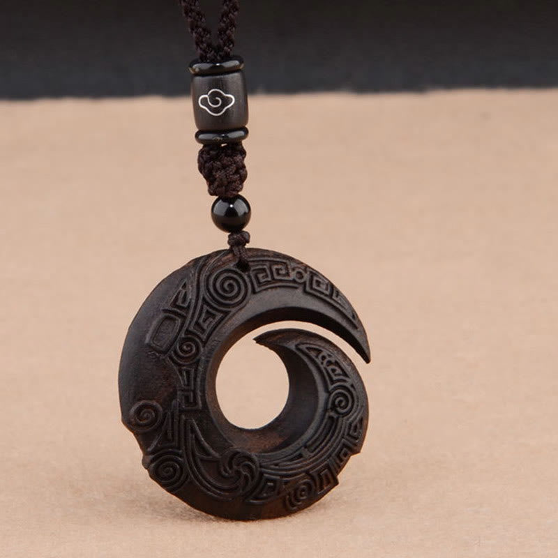 Mythstone Small Leaf Red Sandalwood Ebony Wood One's Luck Improves Design Patern Protection Necklace Pendant