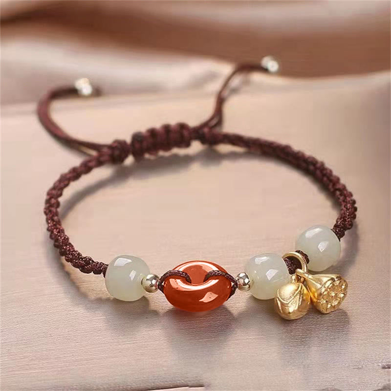 Mythstone Red Agate Peace Buckle Jade Lotus Healing Braided Bracelet