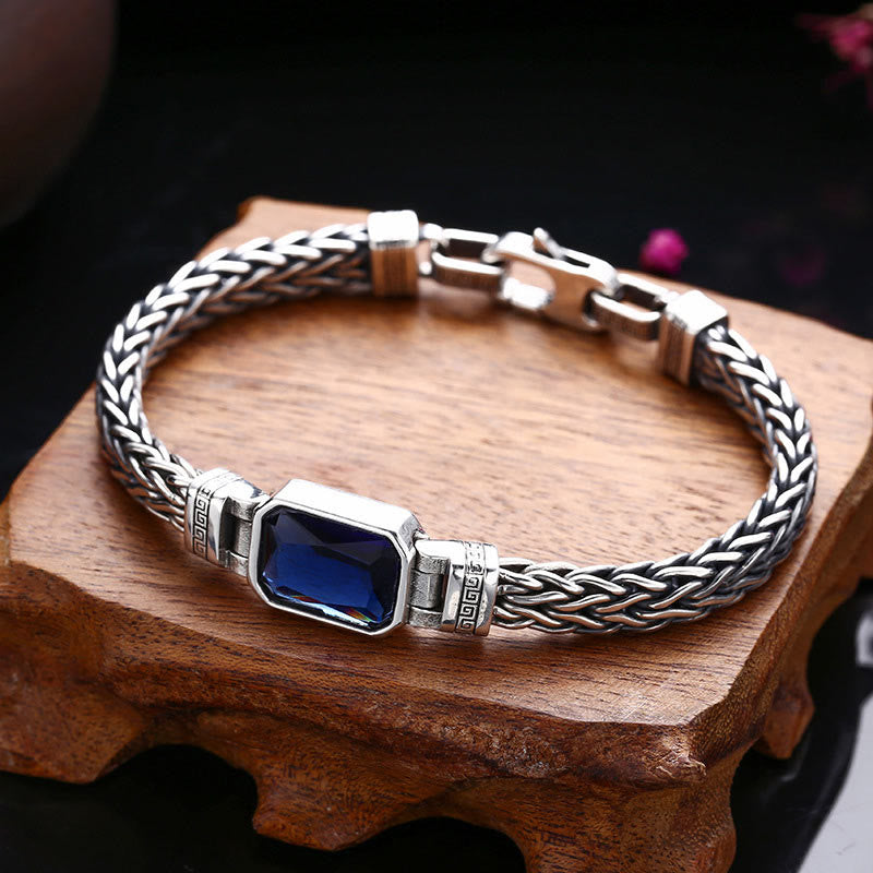 MythStone Retro Blue Acrylic Dragon Keel Braided Design Healing Wealth Buckle Bracelet