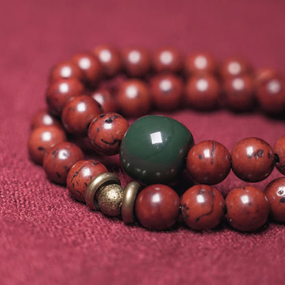 Pulsera de cobre y jade cian con semilla de Bodhi y piedra mitológica para la suerte y la paz 