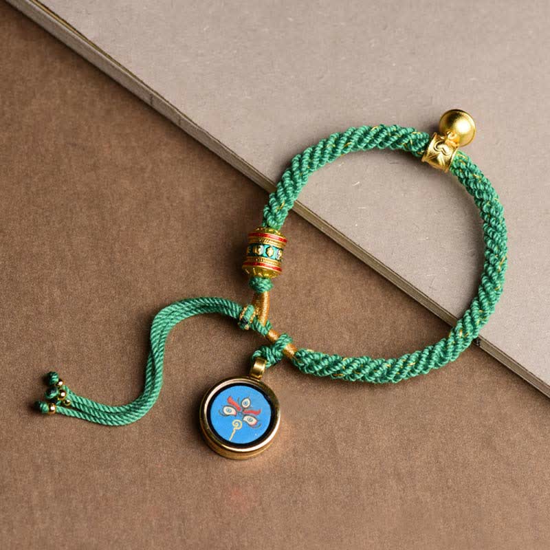 Mythstone Tibetan Five God Of Wealth Thangka Luck Prayer Wheel Bell Braid String Bracelet