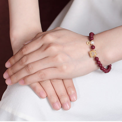 Mythstone 925 Sterling Silver Year of the Dragon Natural Cinnabar Hetian White Jade Copper Coin Blessing Bracelet