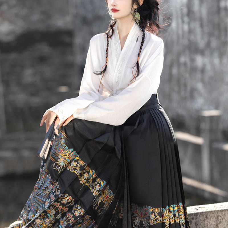 Camisa de manga larga corta Mythstone, falda con cara de caballo de la dinastía Ming Hanfu china, falda Mamianqun 