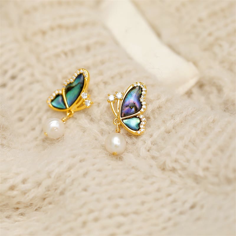 Mythstone 18K Gold Plated Copper Pearl Butterfly Love Stud Earrings