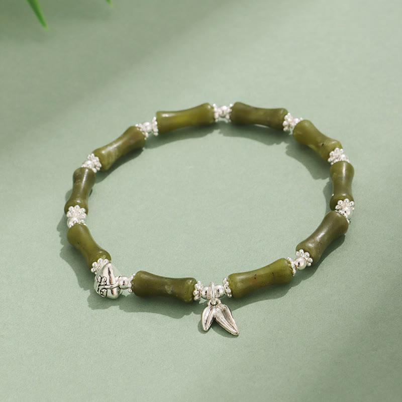 Mythstone Peridot White Jade Strawberry Quartz Green Aventurine Bamboo Fu Character Luck Bracelet