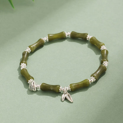 Mythstone Peridot White Jade Strawberry Quartz Green Aventurine Bamboo Fu Character Luck Bracelet