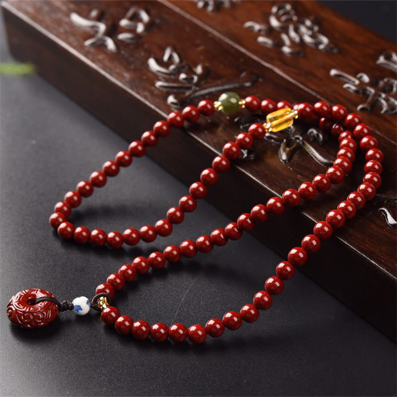 MythStone Tibetan Cinnabar Peace Buckle Triple Wrap Blessing Bracelet Mala