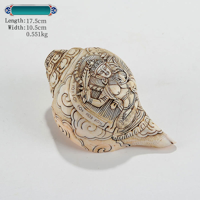 Mythstone Tibetan Handmade Engraved Shankha Buddha Avalokitesvara Conch Shell Wealth Decoration