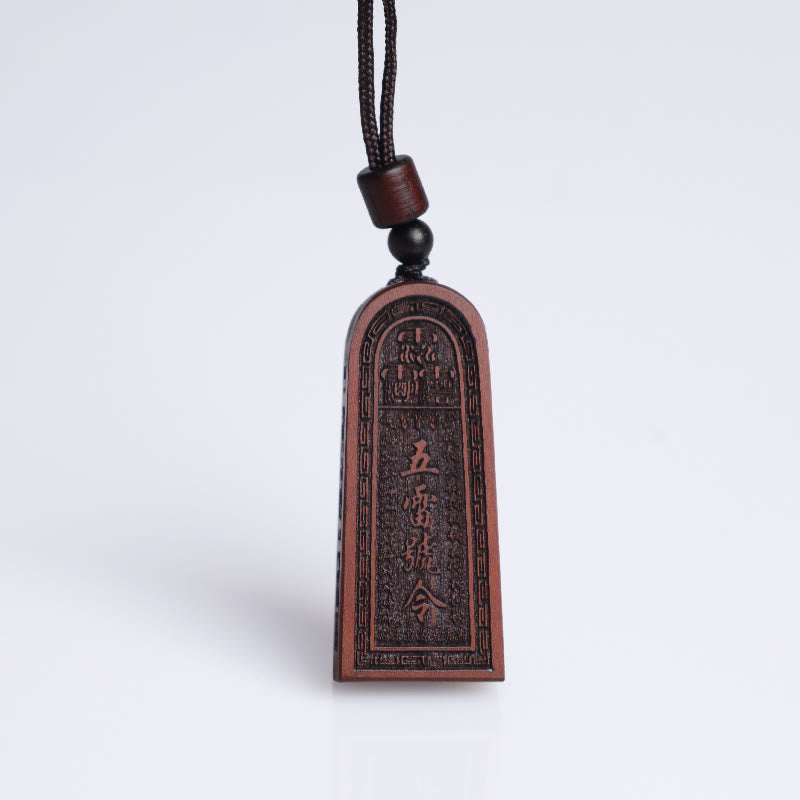 Mythstone Lightning Struck Jujube Wood Taoist Five Thunder Order Luck Protection Necklace Pendant