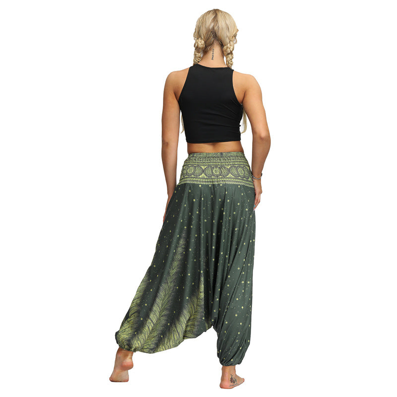 Mythstone Boho Feather Yoga Pants Hippie Harem Trousers Sports Fitness Dance Women's Pants