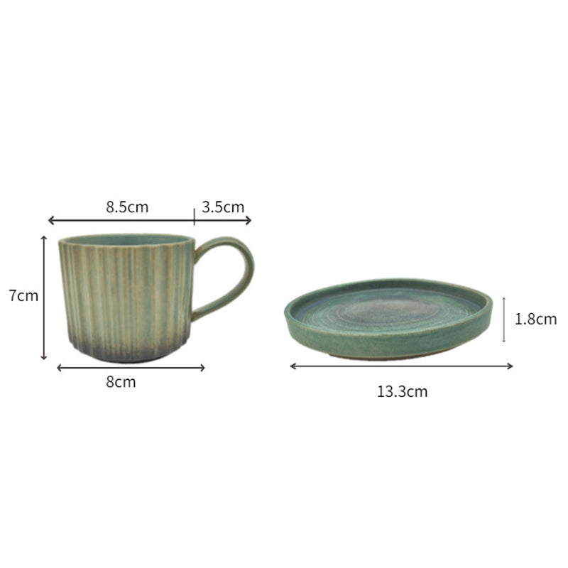 Mythstone Retro Striped Kiln Change Ceramic Coffee Mug Rough Pottery Tea Coffee Cup With Saucer 250ml