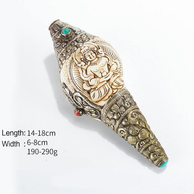 Mythstone Tibetan Handmade Engraved Shankha Buddha Conch Shell Wealth Positive Decoration