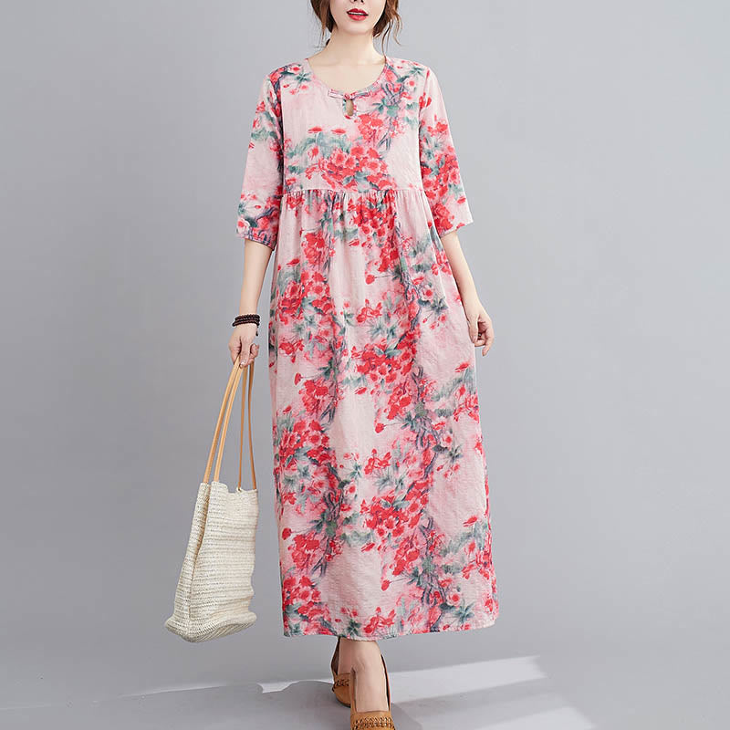 Mythstone Flowers Print Midi Dress Tunic Dress With Pockets