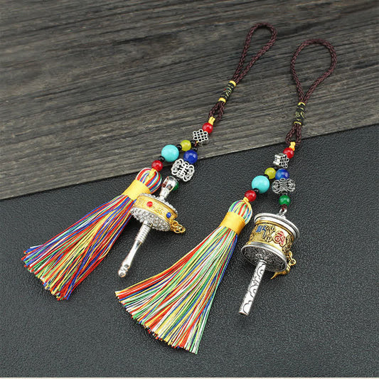 Mythstone Tibet Om Mani Padme Hum Prayer Wheel Tassel Bag Car Hanging Decoration