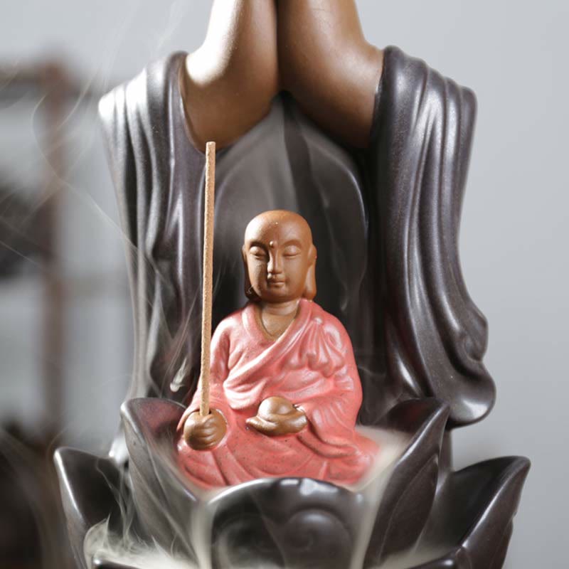 Mythstone Buddha Avalokitesvara Chenrezig Ksitigarbha Ceramic Lotus Blessing Backflow Incense Burner