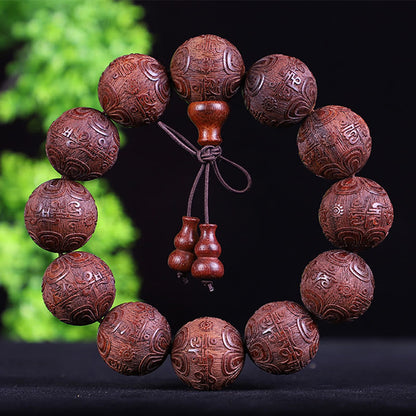 Mythstone Chinese Zodiac Rosewood Ebony Boxwood Copper Coin PiXiu Carved Warmth Bracelet