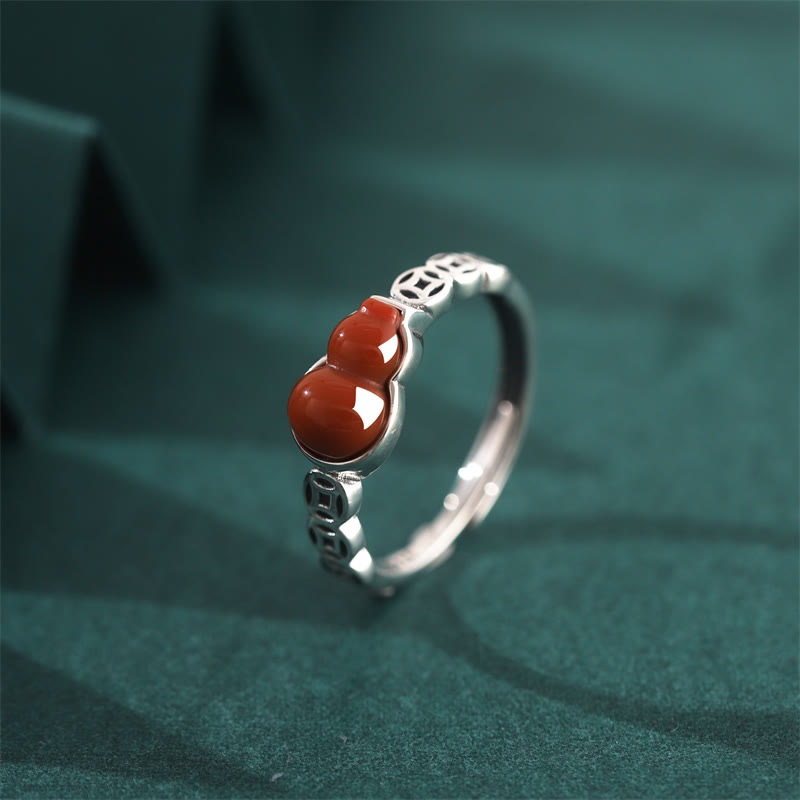 Mythstone 925 Sterling Silver Red Agate Gourd Copper Coin Self-acceptance Ring