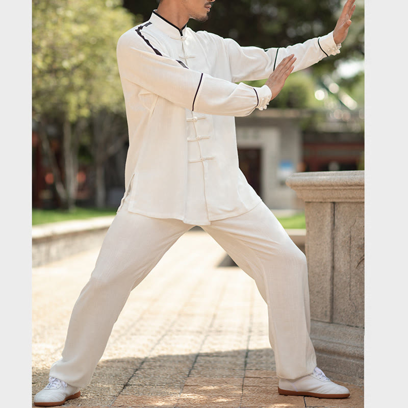 Conjunto de ropa unisex para práctica de meditación, tai chi, qigong y oración espiritual de Mythstone en color sólido de lino y algodón