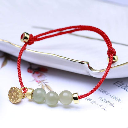 Mythstone Natural Jade Lotus Seed Strength Red String Weave Bracelet