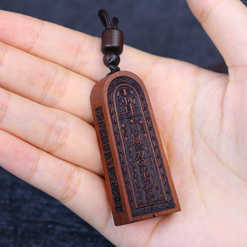 Mythstone Lightning Struck Jujube Wood Taoist Five Thunder Order Luck Protection Necklace Pendant