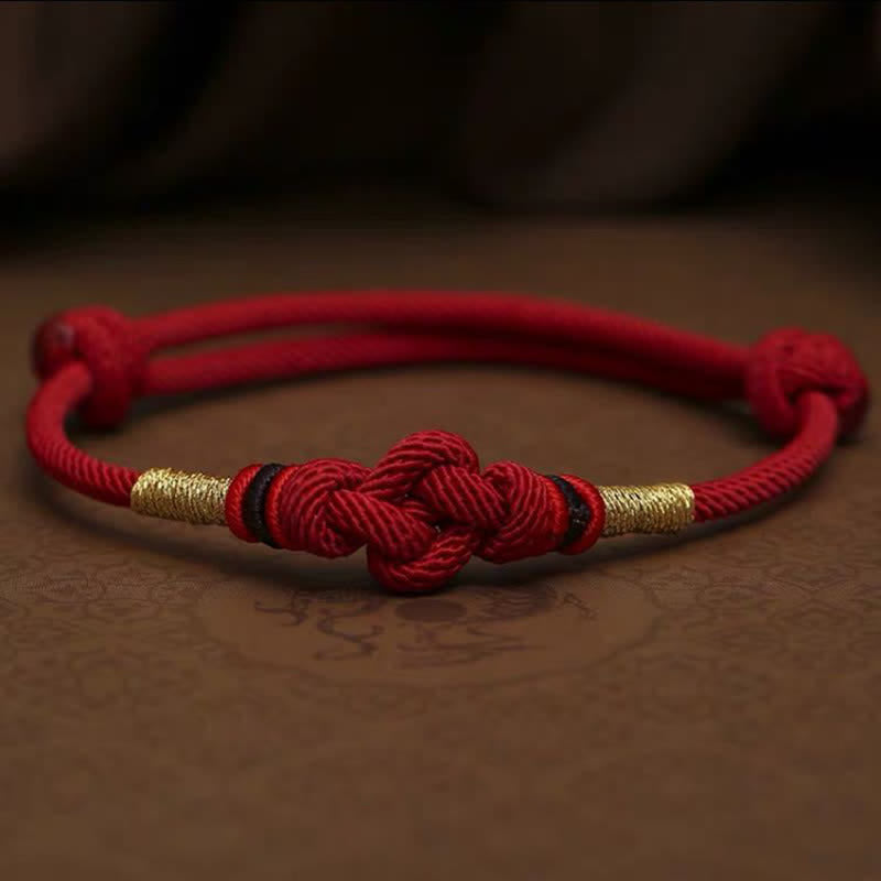 Bring Good Luck Red String Jade Fortune Knot Braided Couple Bracelet