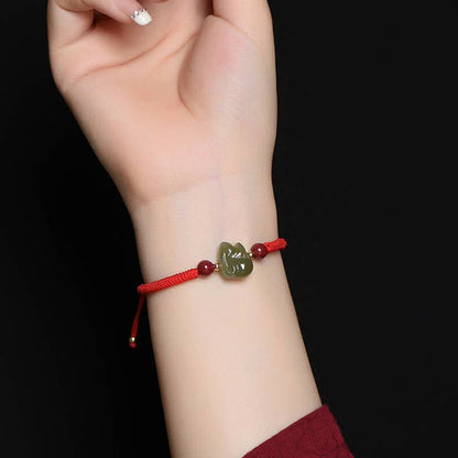 Pulsera de hilo de cuentas de cinabrio con forma de conejo de jade hetiano del año del conejo