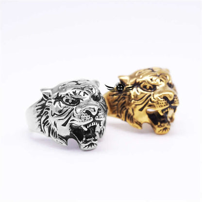 Mythstone Men's Animal Tiger Head Titanium Steel Balance Calm Punk Rock Biker Ring