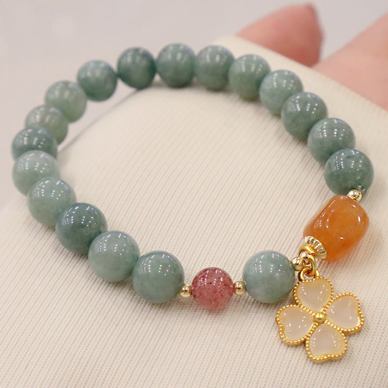 MythStone Jade Four Leaf Clover Charm Prosperity Bracelet