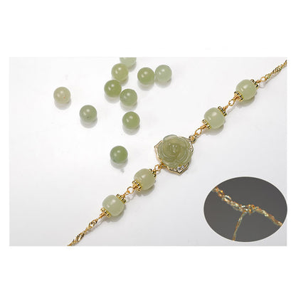 Mythstone 14K Gold Plated Hetian Jade Rose Flower Luck Chain Bracelet