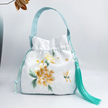 Mythstone Suzhou Embroidery Rabbit Lotus Epiphyllum Peony Magnolia Silk Tote Crossbody Bag Shoulder Bag Handbag