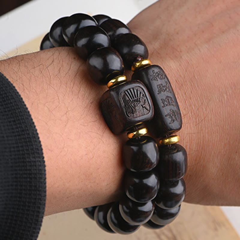 Mythstone Tibetan Ebony Wood Barrel Beads Lucky And Treasure Balance Bracelet