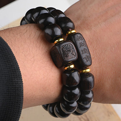 Mythstone Tibetan Ebony Wood Barrel Beads Lucky And Treasure Balance Bracelet