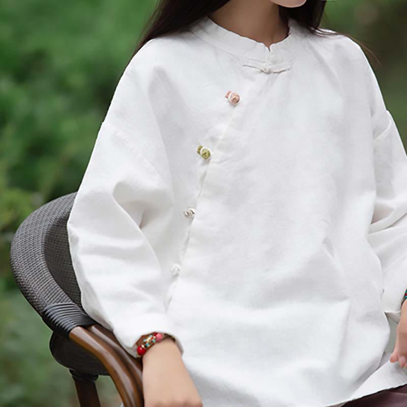 Blusa de lino con ramio Mythstone para mujer, estilo chino Hanfu