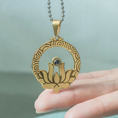 Mythstone Lotus Titanium Steel Enlightenment Projection Shurangama Mantra Necklace Pendant