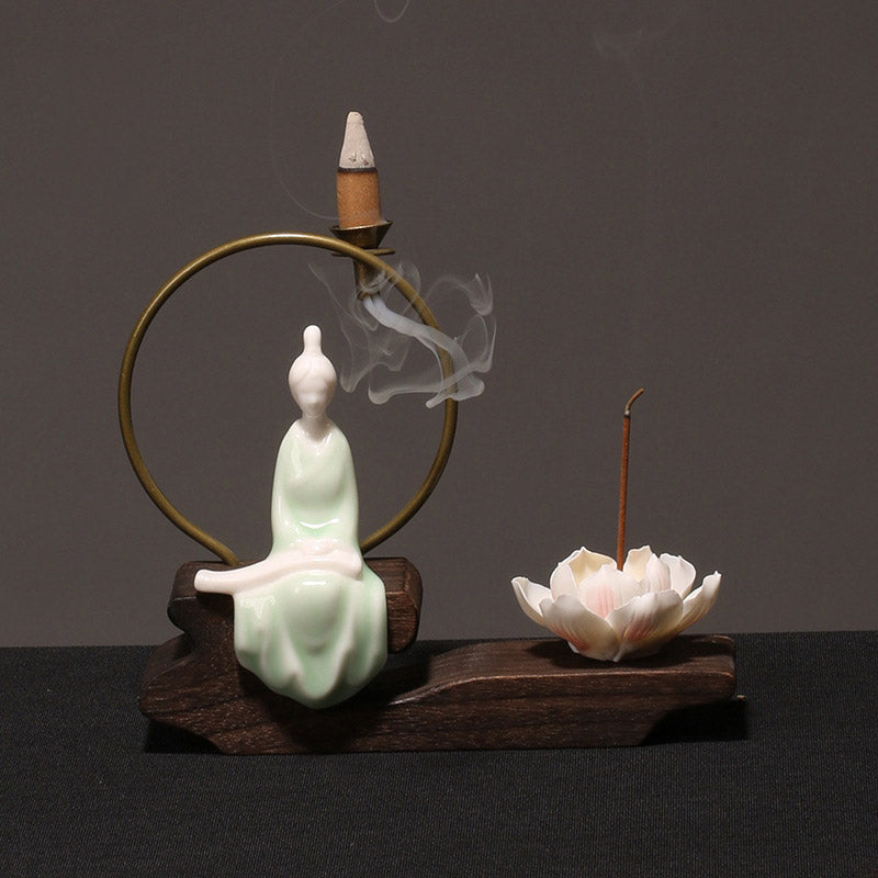 Mythstone Ceramic Lotus Healing Meditation Incense Burner Decoration