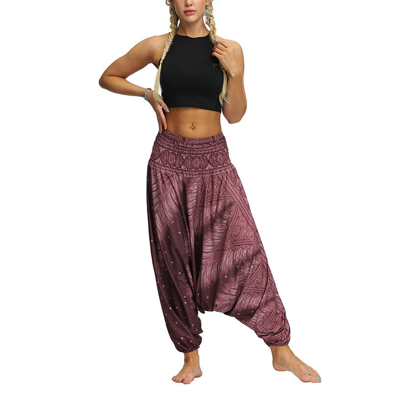 Mythstone Boho Feather Yoga Pants Hippie Harem Trousers Sports Fitness Dance Women's Pants