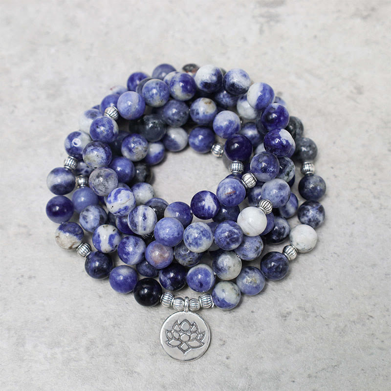 Mythstone Natural Blue Aventurine Lotus Peace Necklace Bracelet