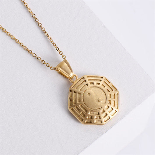 Mythstone Bagua Yin Yang Titanium Steel Balance Necklace Chain Pendant