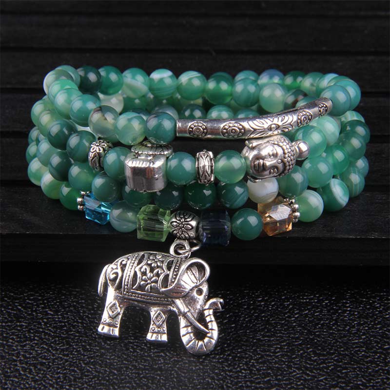 MythStone Natural Agate Elephant Buddha Hope Bracelet