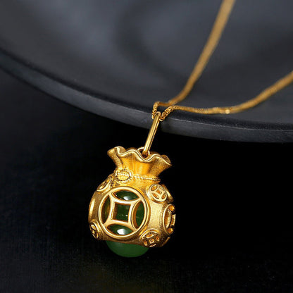 Mythstones  Auspicious Feng Shui Money Bag Jade Pendant Necklace