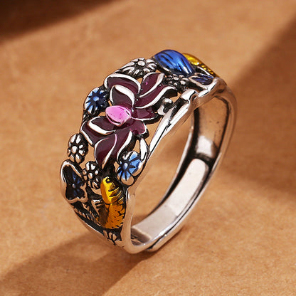 Mythstone Koi Fish Lotus Flower Leaf Design Luck Wealth Ring