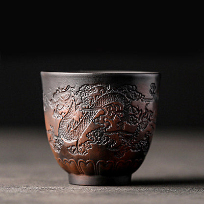 Mythstone Lotus Leaf Flower Landscape Dragon Bamboo Ceramic Teacup Kung Fu Tea Cup Bowl