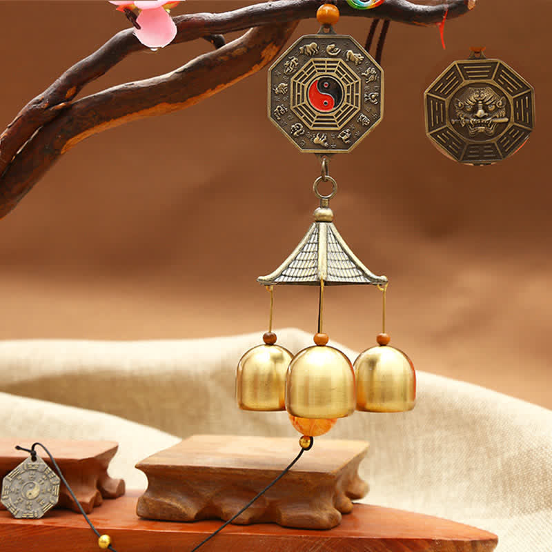 Mythstone Feng Shui Copper Coin Koi Fish Bagua Kirin Wind Chime Bell Luck Wall Hanging Decoration