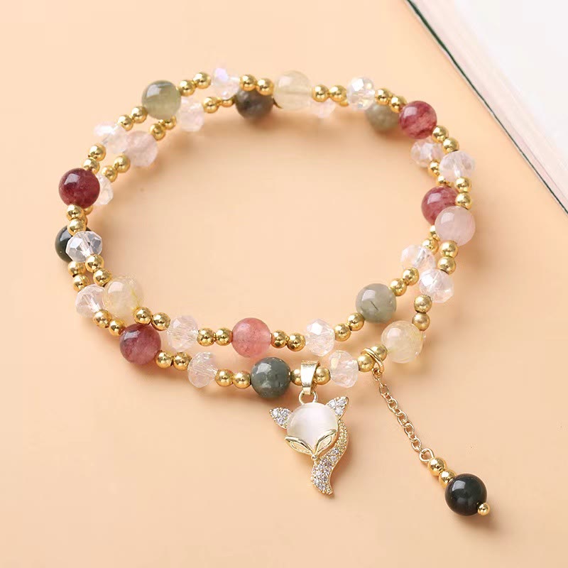 Mythstone Multicolored Rutilated Quartz Fox Protection Double Wrap Bracelet