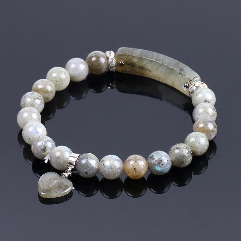 Mythstone Natural Quartz Love Heart Healing Beads Bracelet