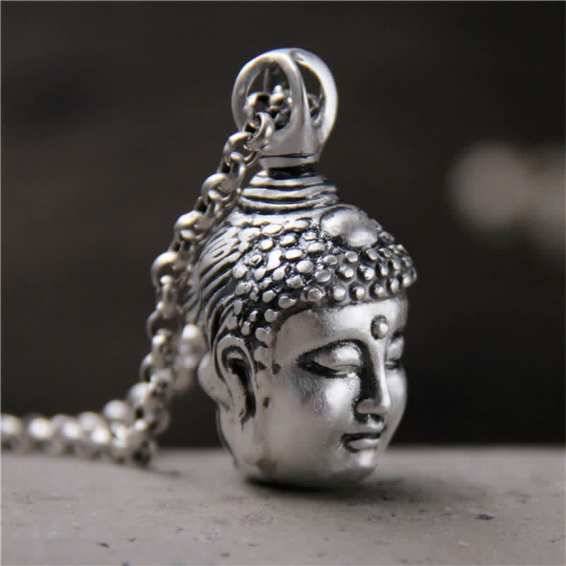 Mythstone 999 Sterling Silver Buddha Demon Serenity Necklace Pendant