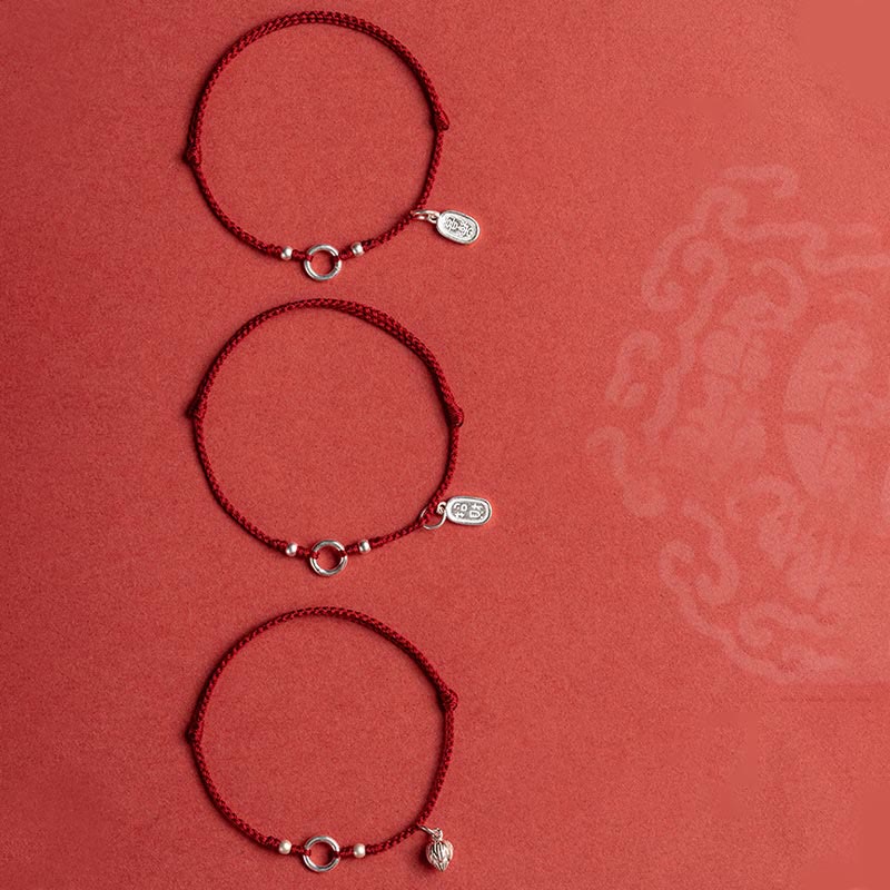 Mythstone 925 Sterling Silver Lucky Fortune Peace Joy Lotus Peace Buckle Red String Bracelet